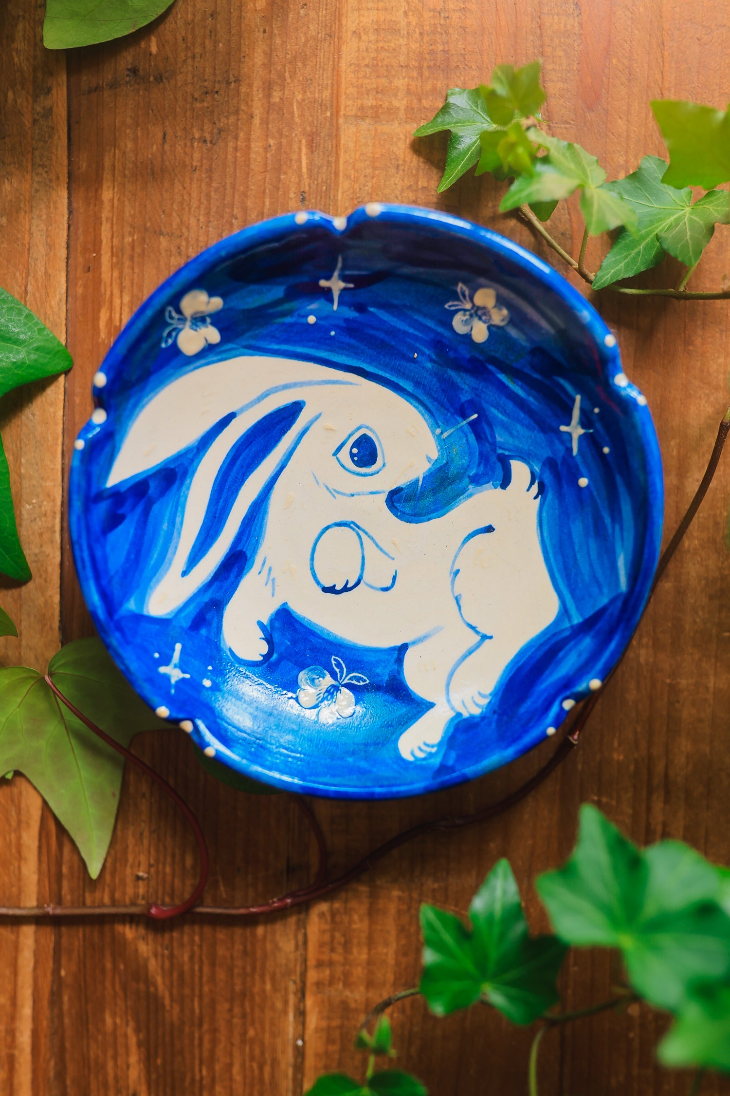 Porcelain Meadow Bunny Dish in Washed Cobalt