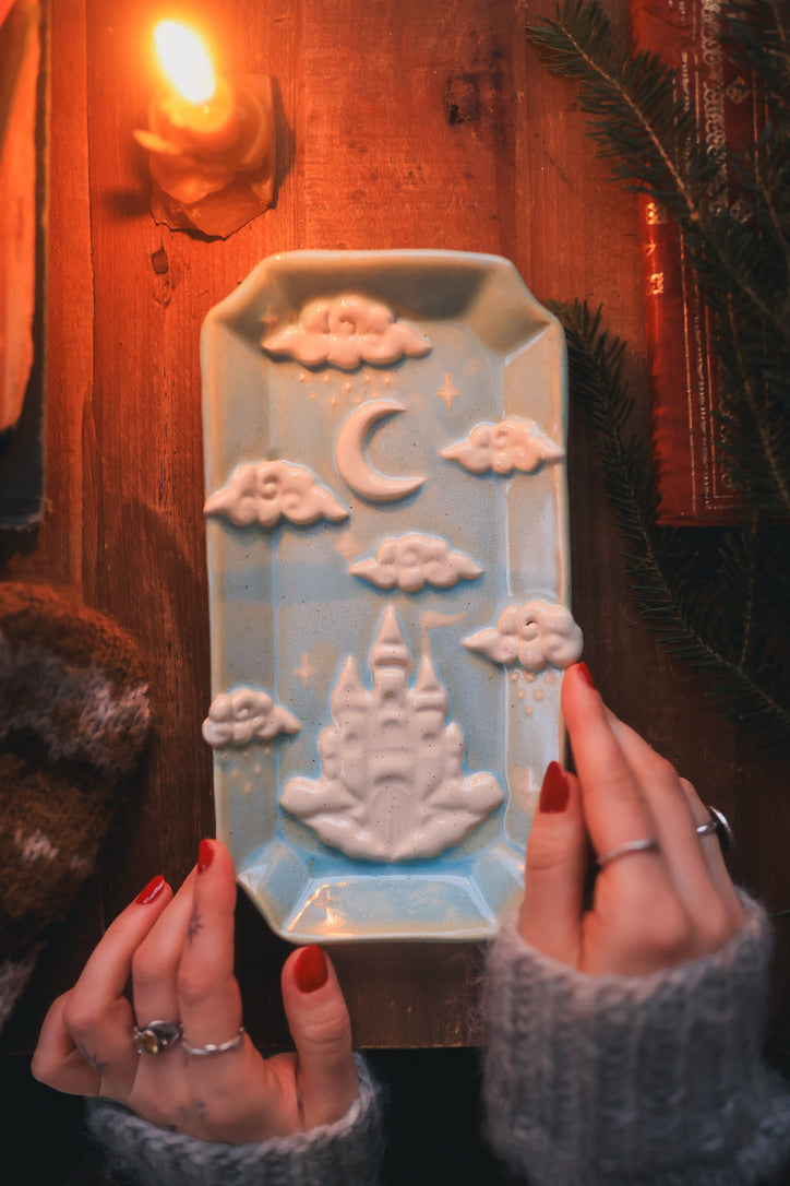 Castle in the Clouds Dish in Turquoise Porcelain
