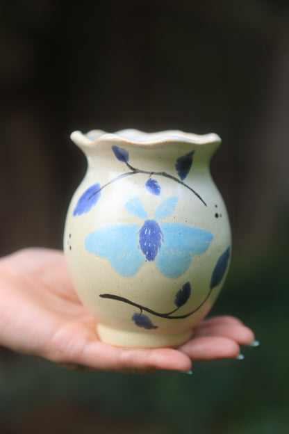 Painted Indigo Summer Moths Vase in Porcelain - 13 oz
