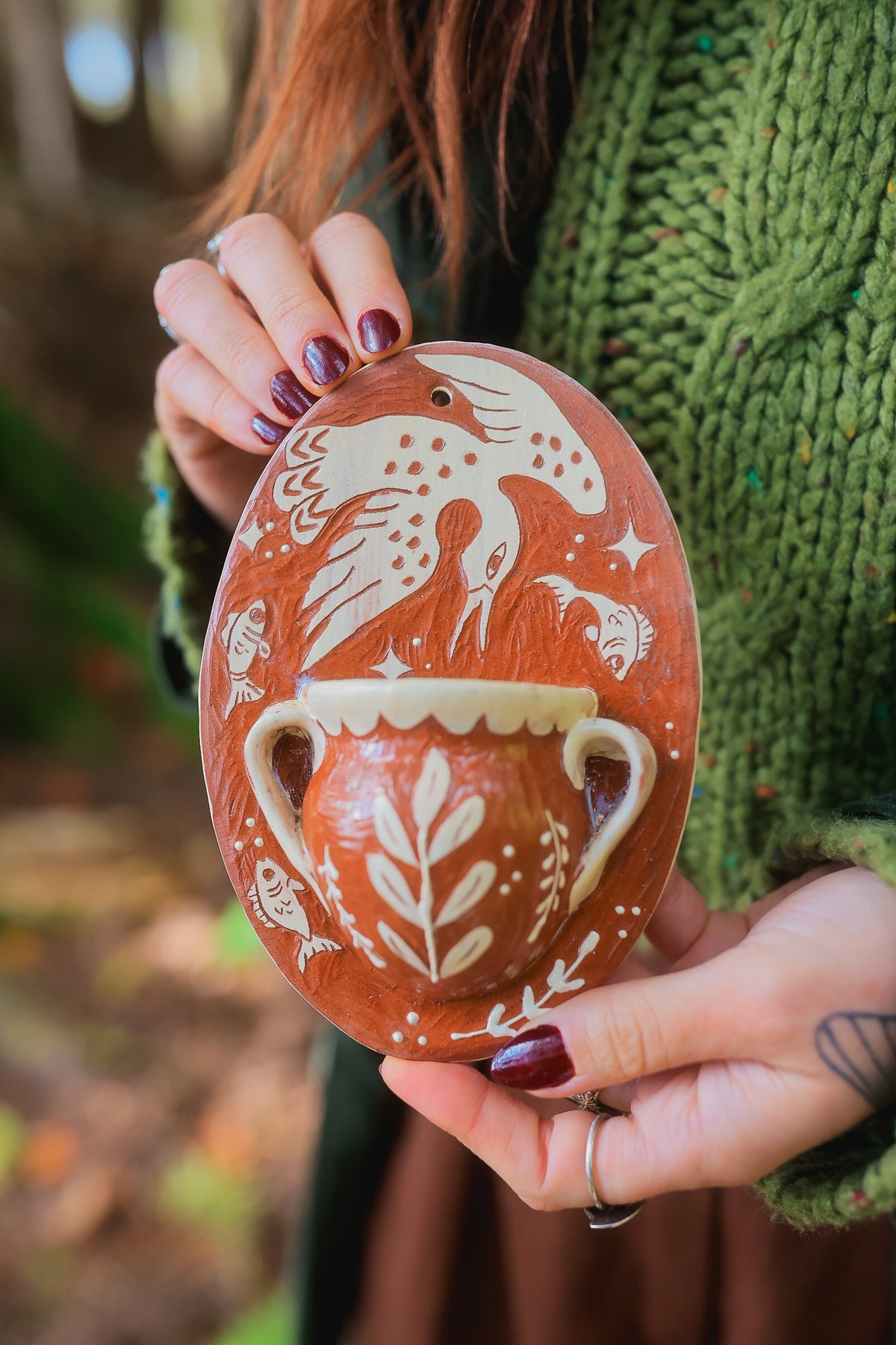 Autumn Lake Loon Wall Pocket in Terracotta