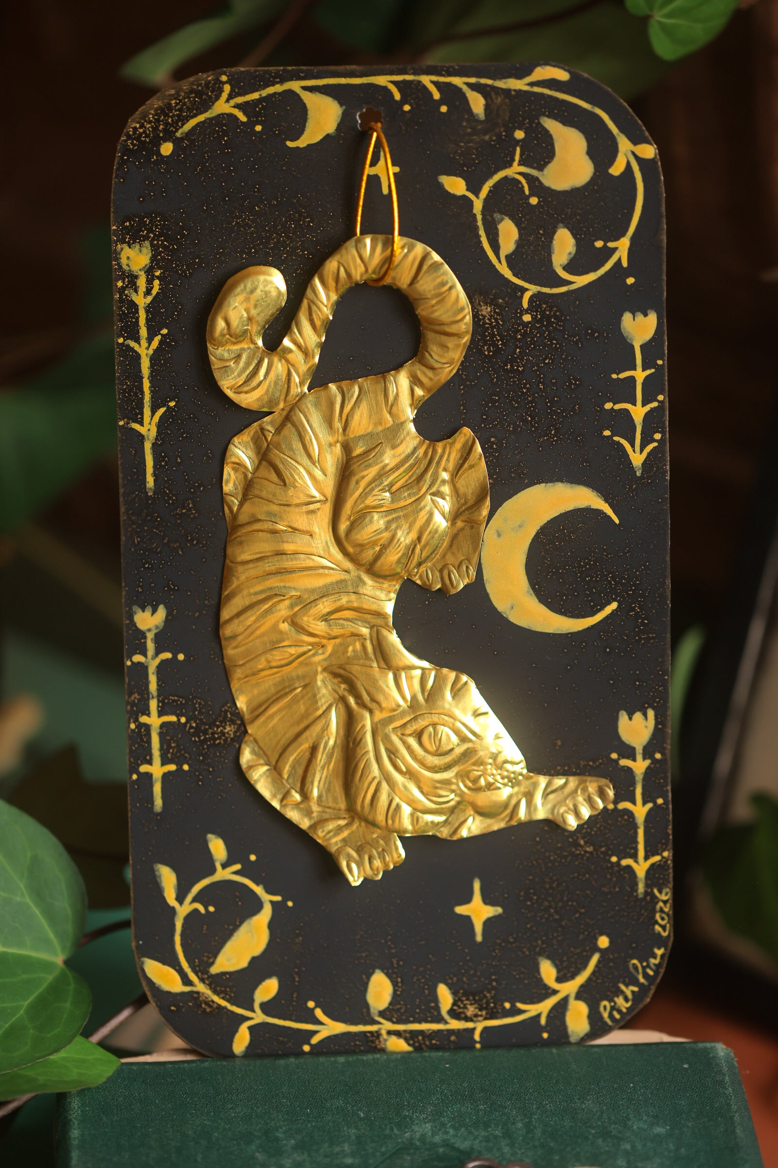 Golden Tiger Talisman in Antique Brass
