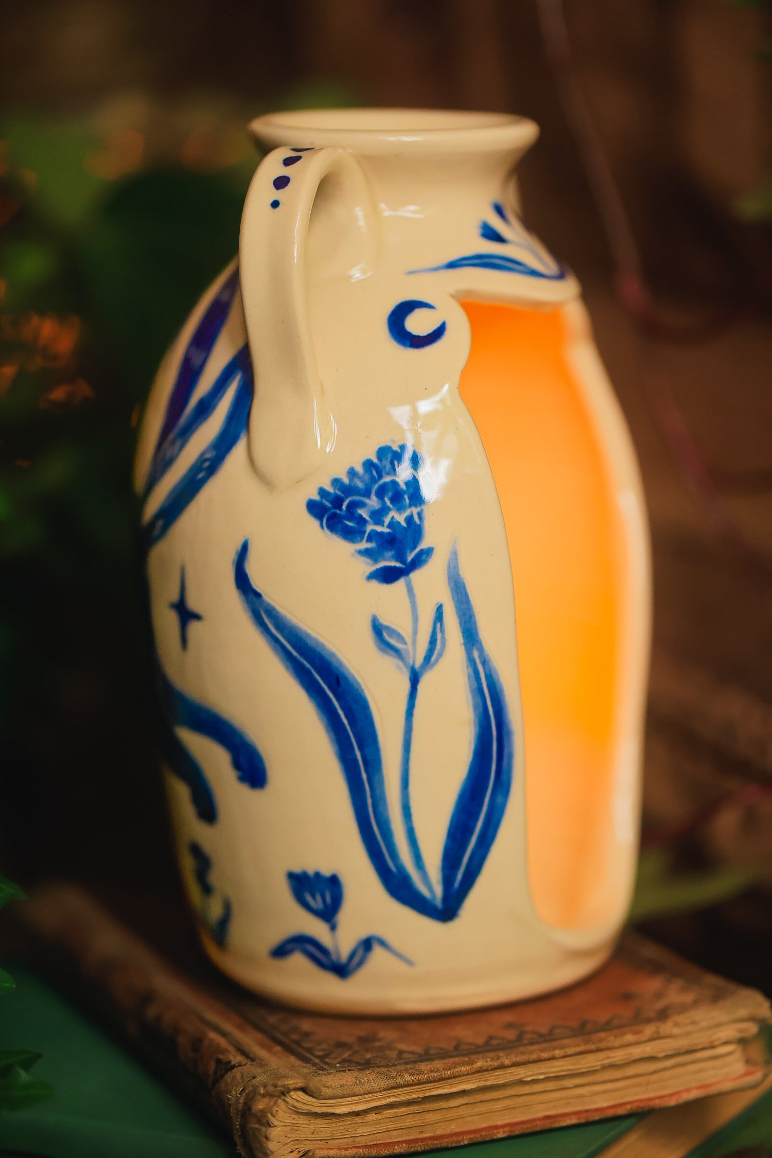 Painted Summer Bunny Candelaria Vase in Washed Cobalt Porcelain