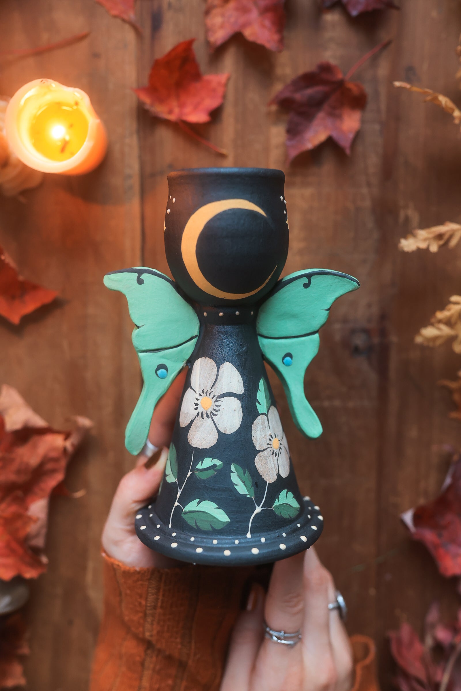 Nocturnalia Luna Moths Candle Holder in Midnight