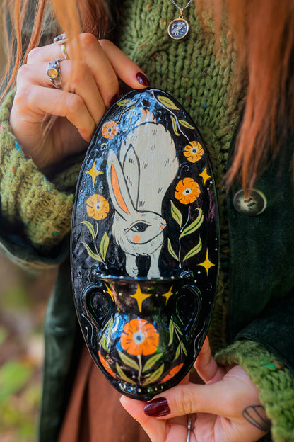 Glazed Midnight White Rabbit of Morwain Wall Pocket