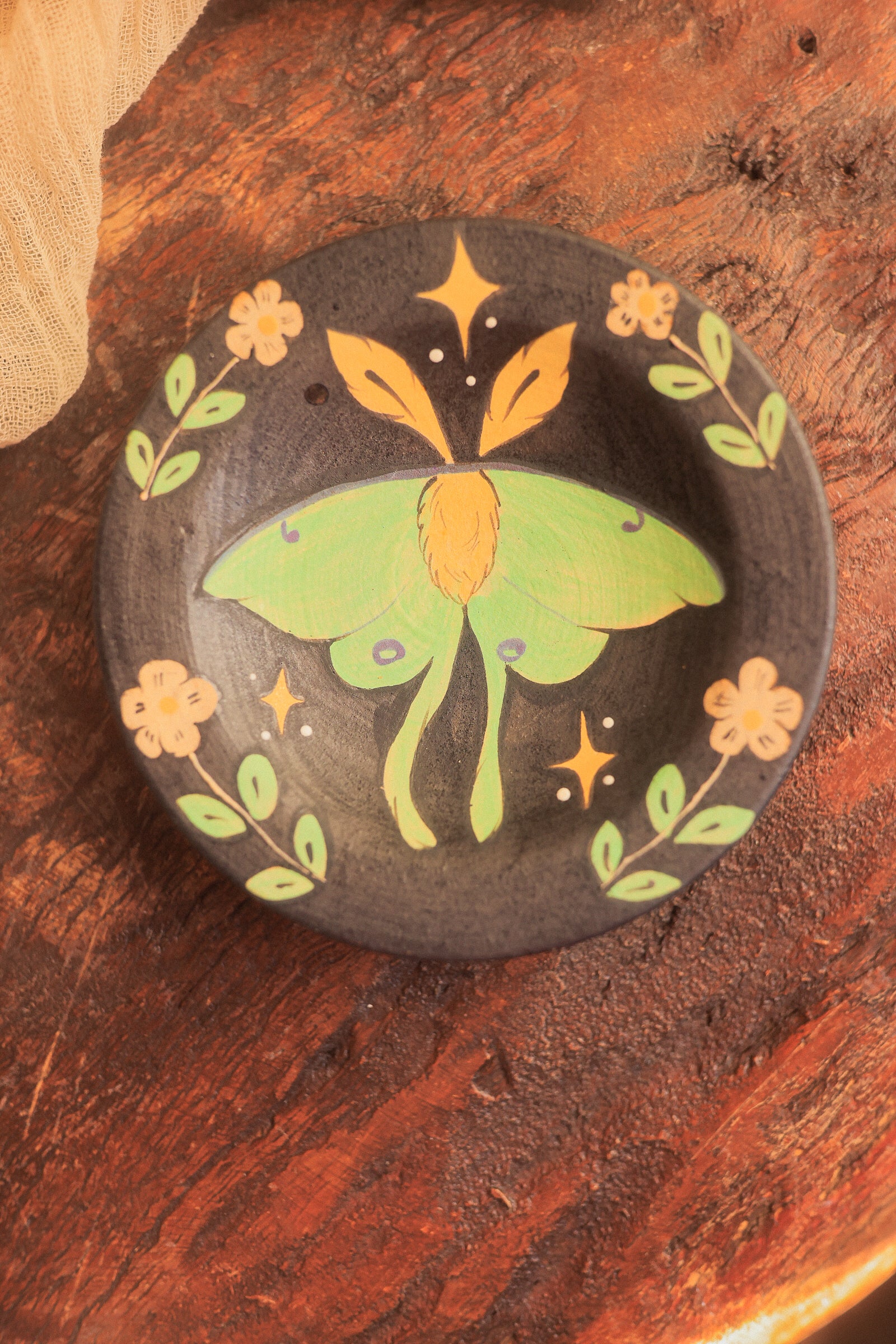 Painted Midnight Luna Moth Trinket Dish