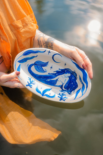 Painted Blue Porcelain Mermaid’s Dream Dish