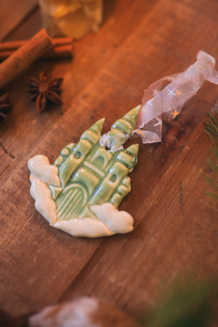 The Cloud Castle Holiday Ornament in Rosemary Porcelain
