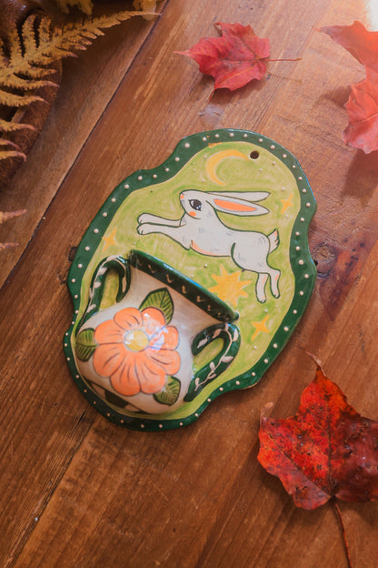 Autumn Meadow Rabbit Wall Pocket in Painted Stoneware
