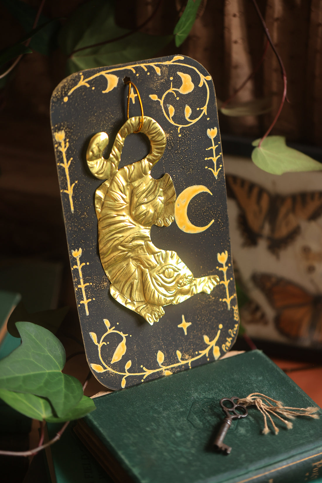 Golden Tiger Talisman in Antique Brass