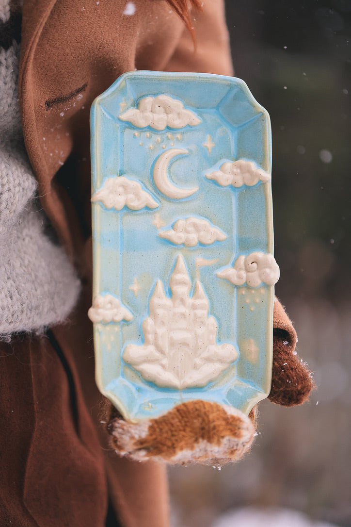 Castle in the Clouds Dish in Turquoise Porcelain