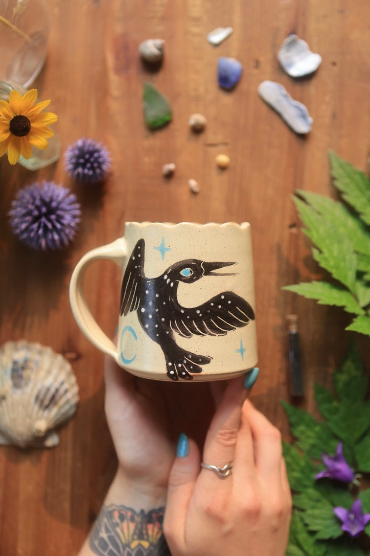 25 Painted Summer Loons Folkware Mug in Porcelain 13 oz
