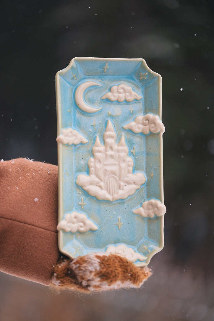 Castle in the Clouds Dish in Turquoise Porcelain