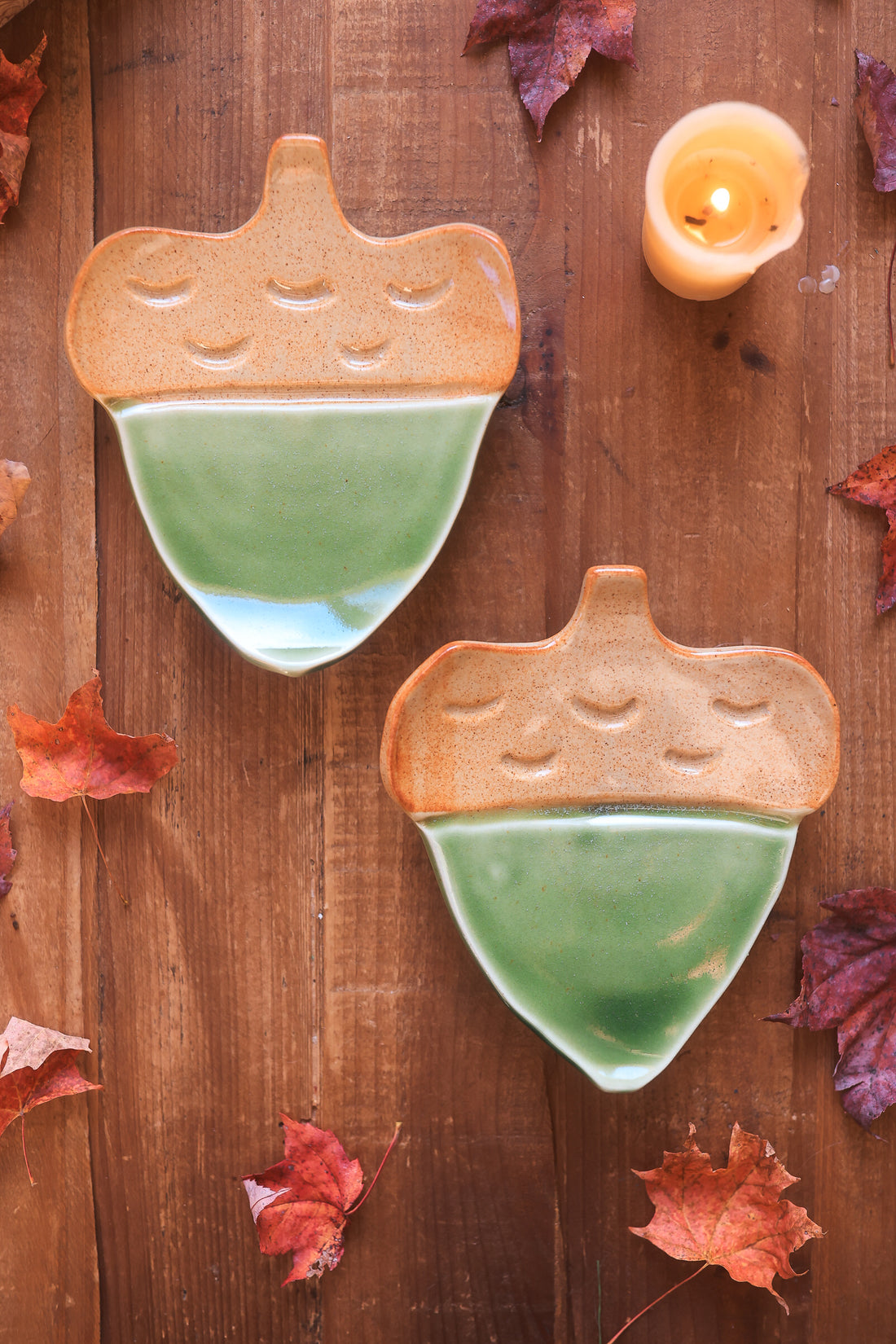 Pair of Autumn Forest Acorn Dishes in Porcelain