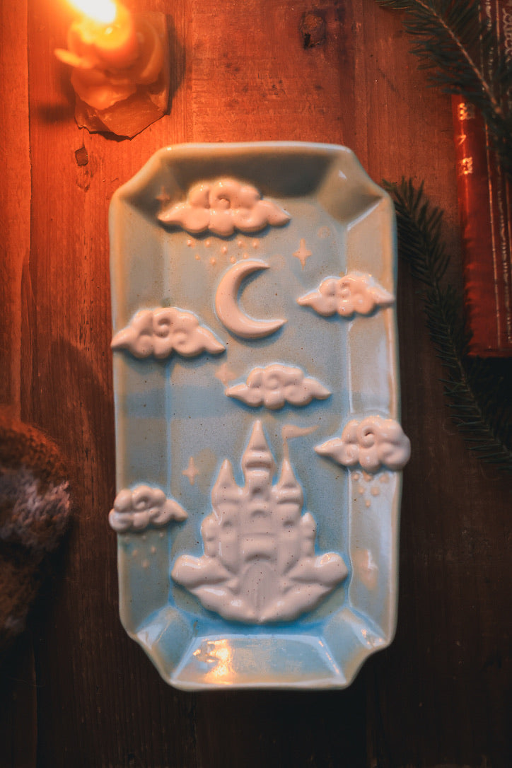 Castle in the Clouds Dish in Turquoise Porcelain