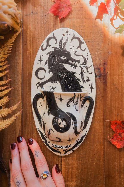 Fire Breathing Dragon of Morwain Wall Pocket in Painted Stoneware