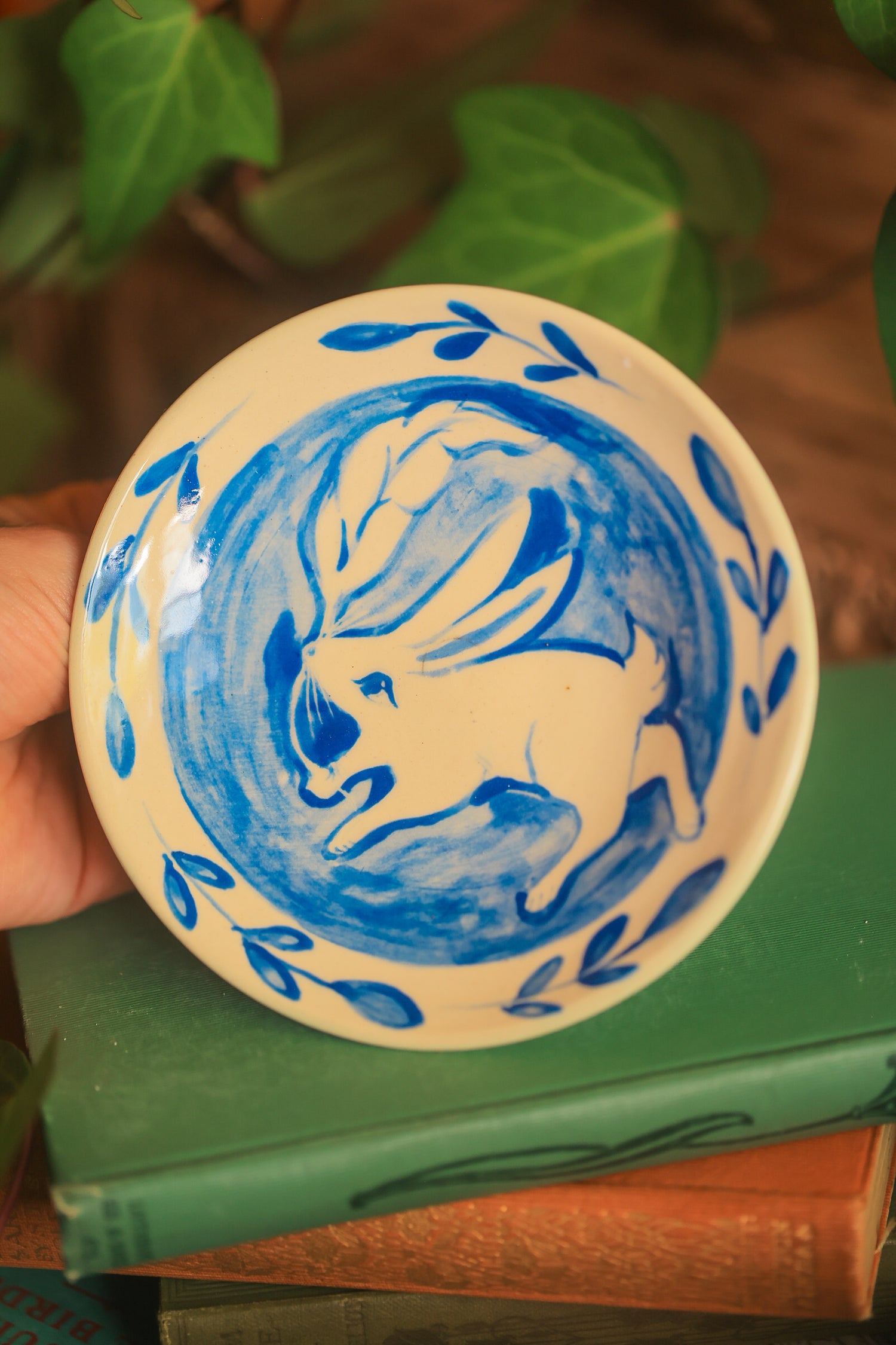Porcelain Meadow Bunny Dish in Washed Cobalt