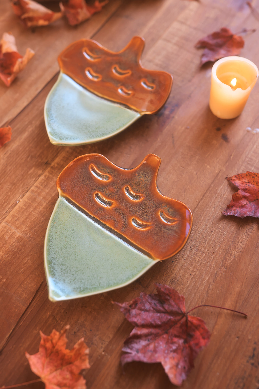 Pair of Autumn Forest Acorn Dishes in Porcelain