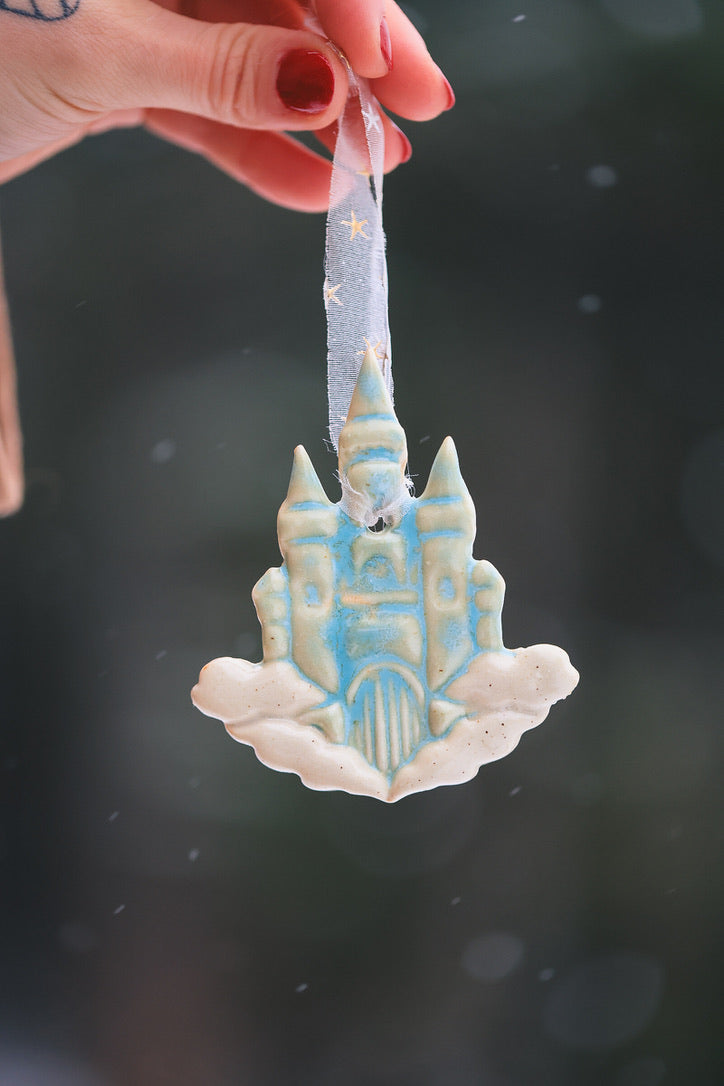 The Cloud Castle Holiday Ornament in Turquoise Porcelain