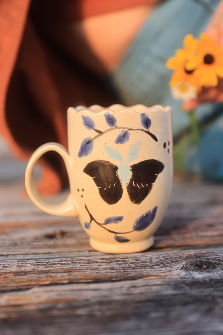 39 Painted Summer Moths Folkware Mug in Porcelain 13 oz