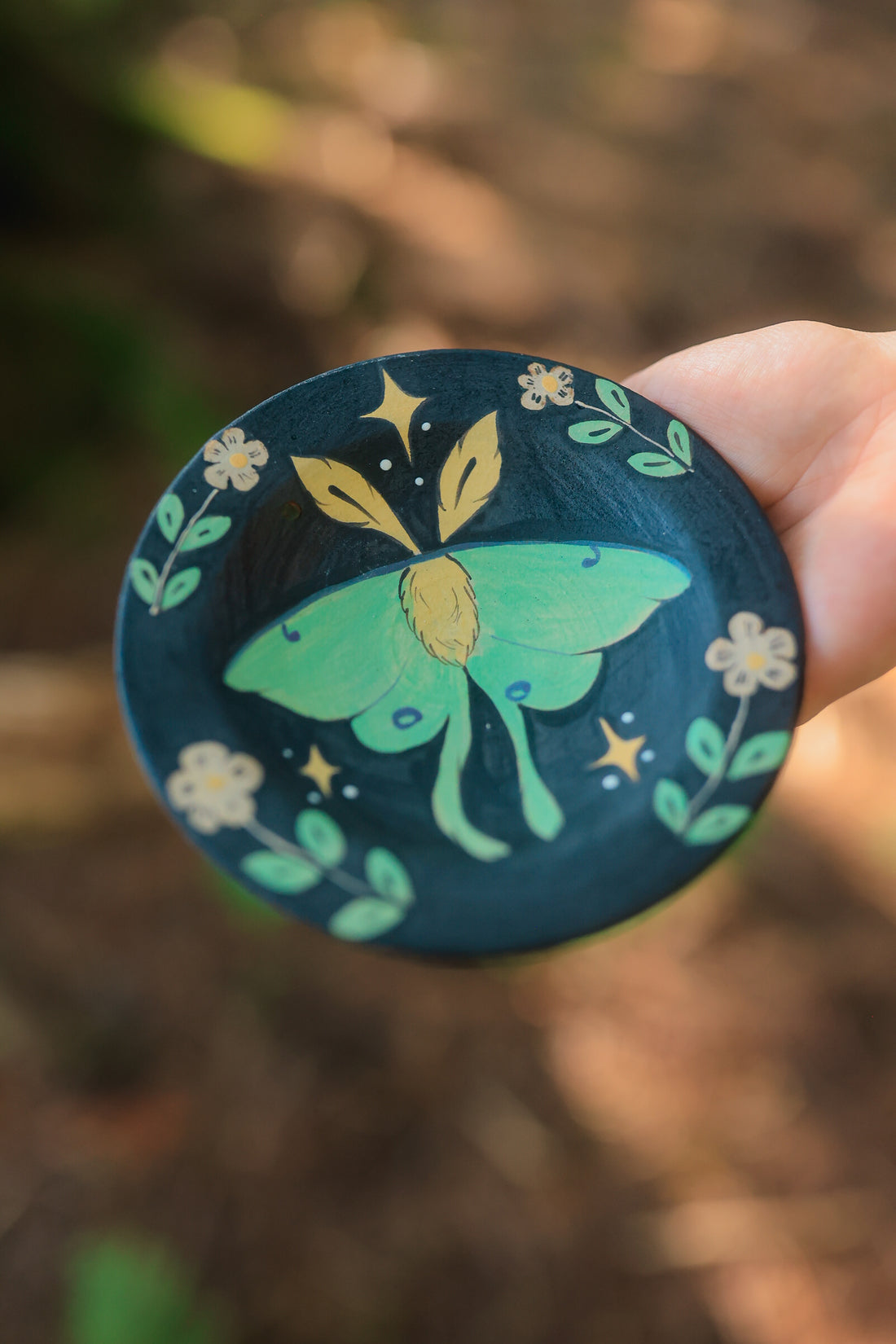 Painted Midnight Luna Moth Trinket Dish