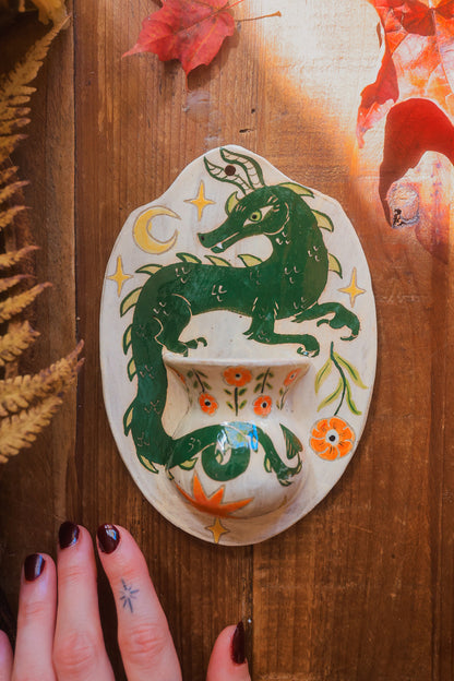 Autumn Emerald Dragon Wall Pocket in Painted Stoneware
