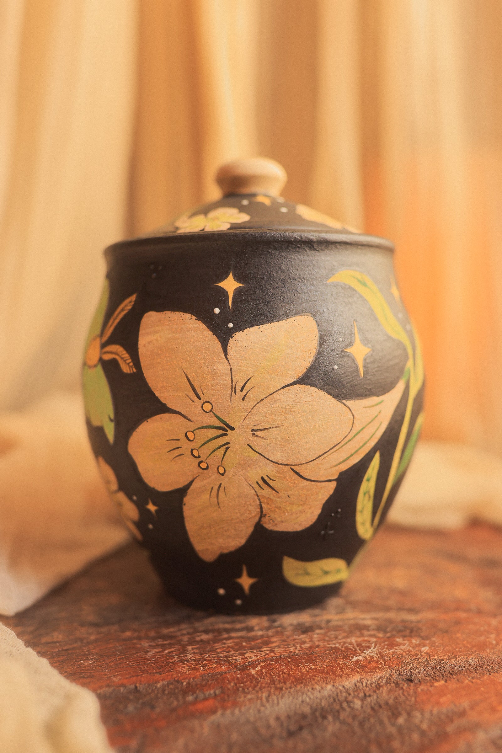 Painted Luna Moths Lidded Jar in Midnight
