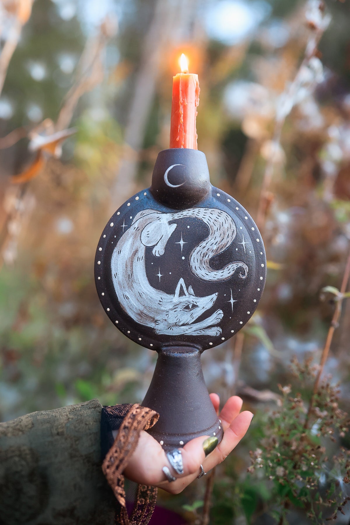 Moonlit Howling Wolves Candle Holder in Umbra