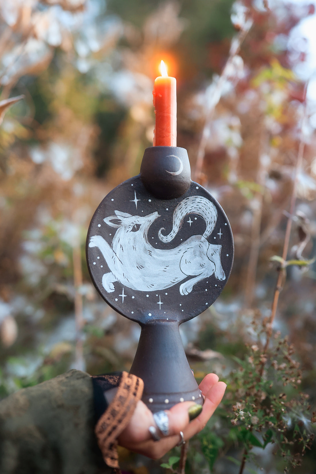 Moonlit Howling Wolves Candle Holder in Umbra