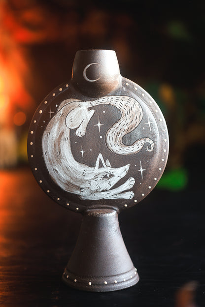 Moonlit Howling Wolves Candle Holder in Umbra