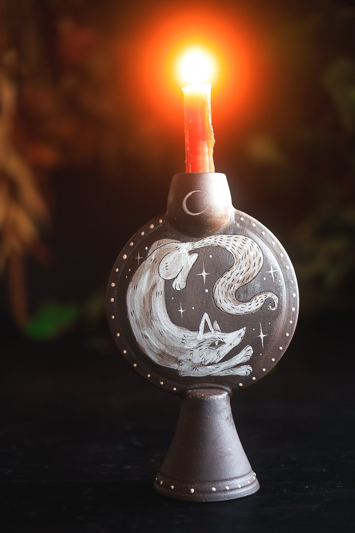 Moonlit Howling Wolves Candle Holder in Umbra