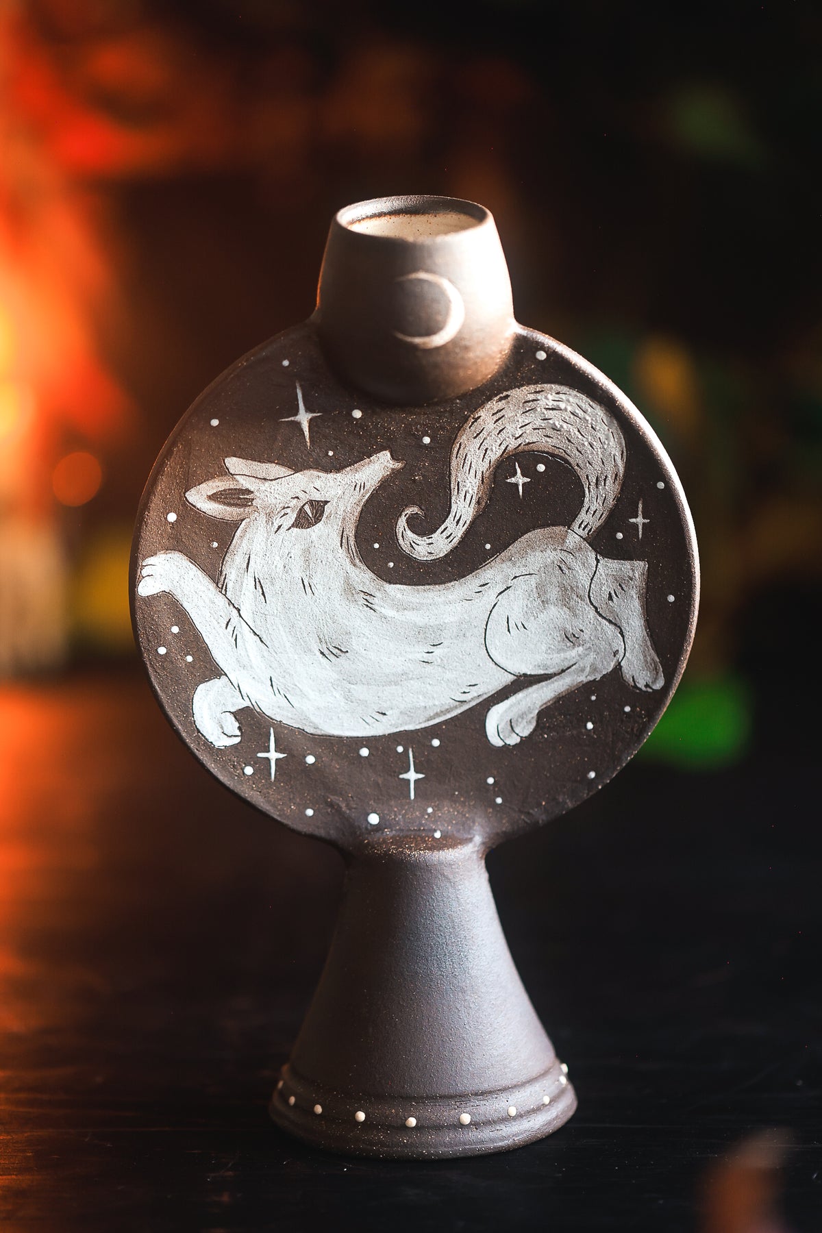 Moonlit Howling Wolves Candle Holder in Umbra