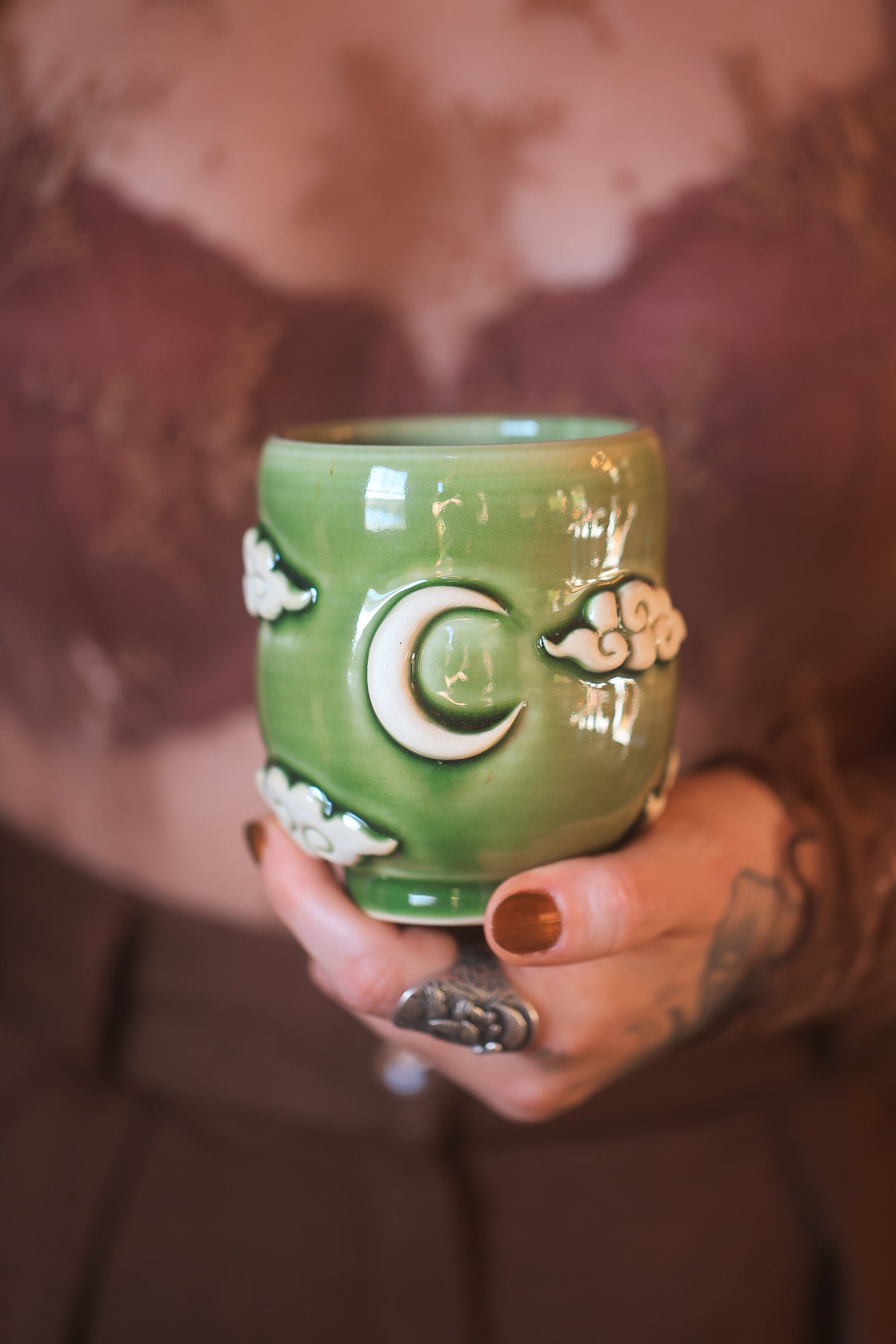 LIMITED PREORDER for The Moonlit Cloud Tumbler in Rosemary Green Porcelain 10-12 oz