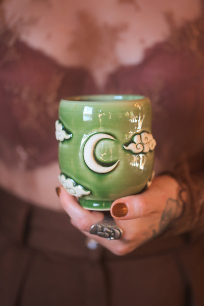 LIMITED PREORDER for The Moonlit Cloud Tumbler in Rosemary Green Porcelain 10-12 oz