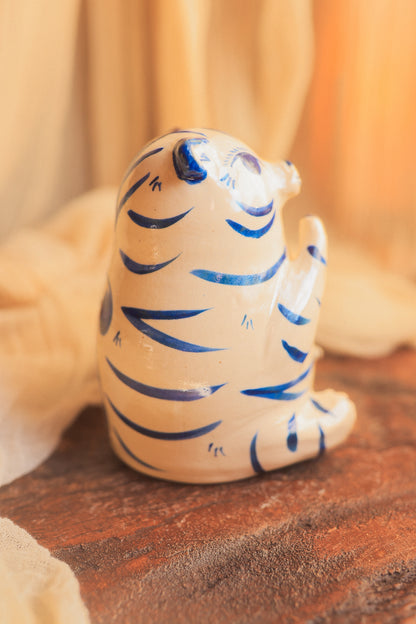 Blue and White Tigrezinho Tiger Guardian Figurine