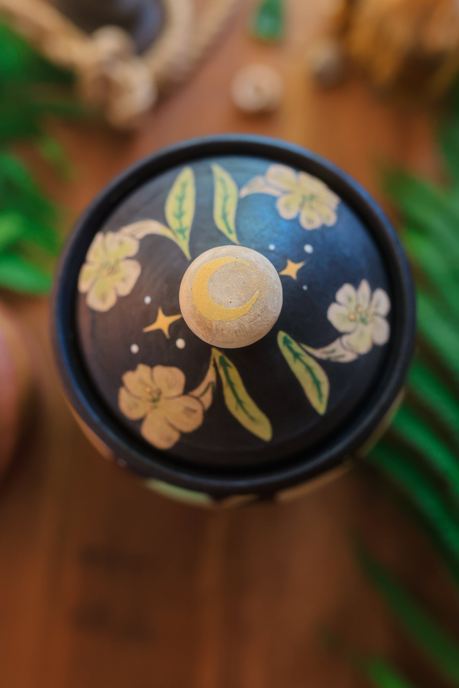 Painted Luna Moths Lidded Jar in Midnight