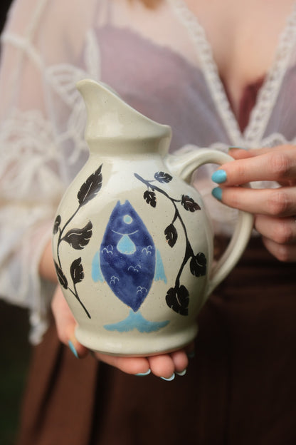Painted Ink &amp; Indigo Fish Watering Vase in Porcelain