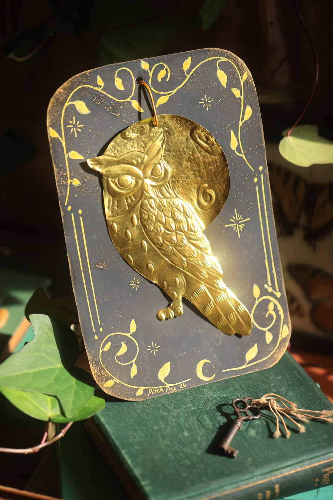 Golden Eagle Owl Talisman in Antique Brass
