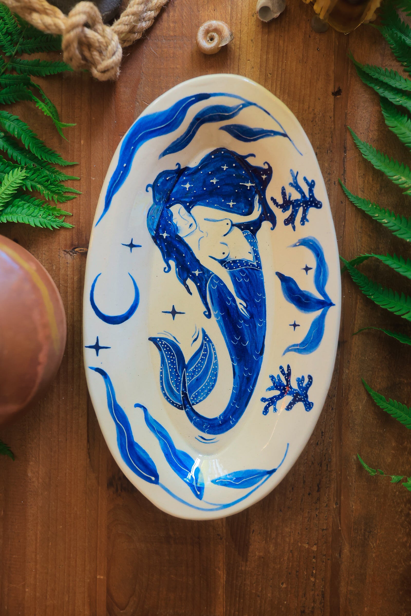 Painted Blue Porcelain Mermaid’s Dream Dish