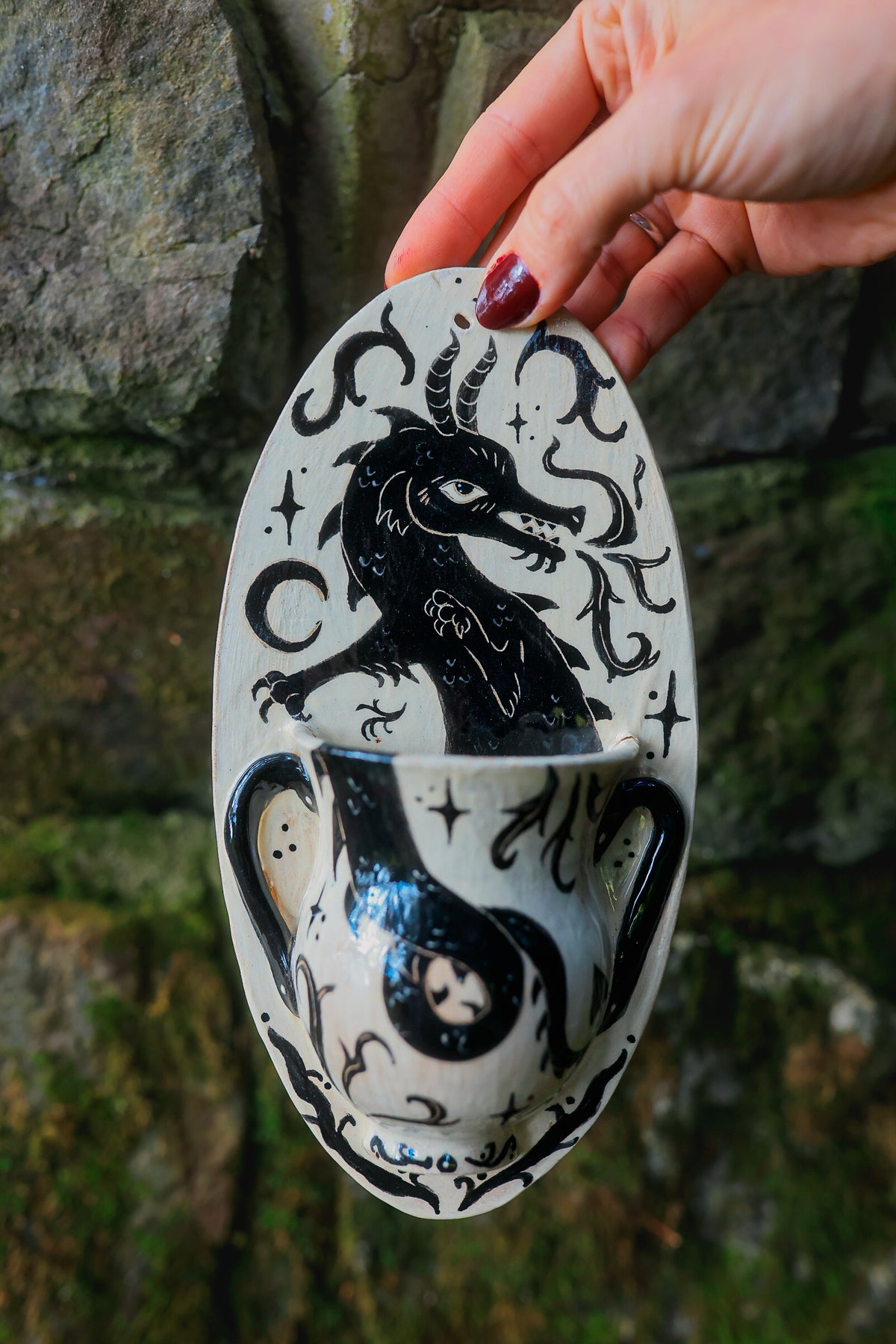 Fire Breathing Dragon of Morwain Wall Pocket in Painted Stoneware