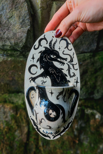 Fire Breathing Dragon of Morwain Wall Pocket in Painted Stoneware