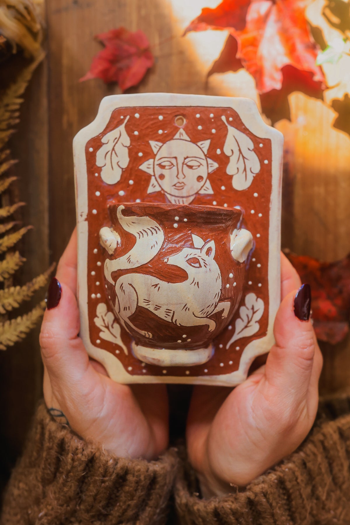 Autumn Forest Fox Wall Pocket in Terracotta