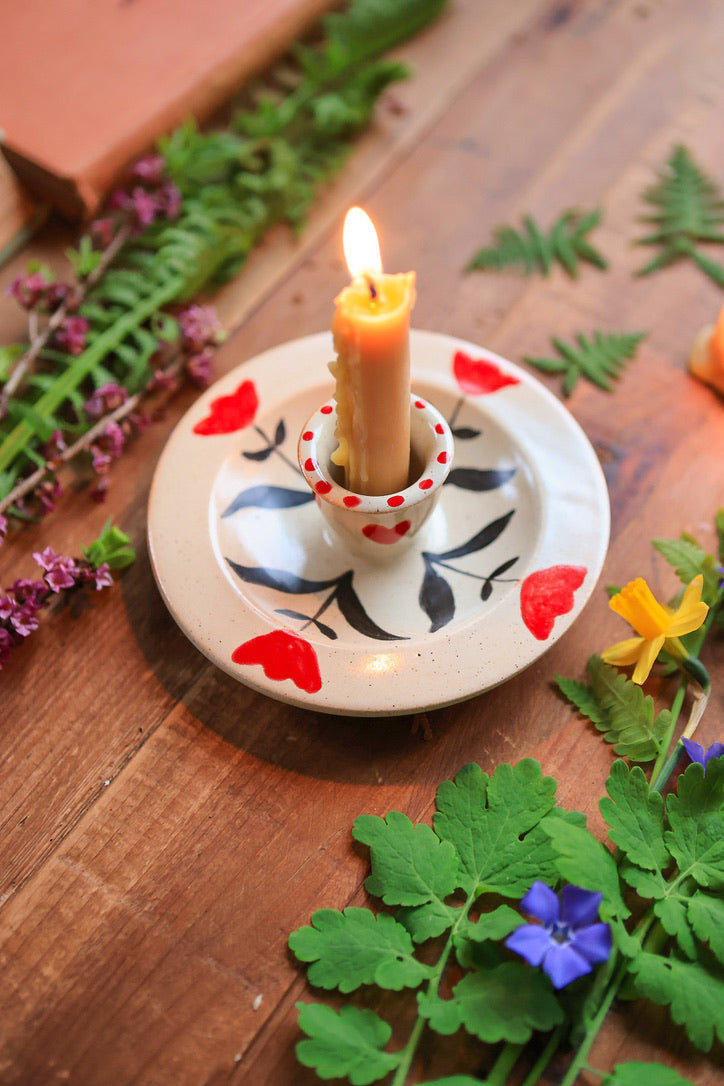 Red Meadow Flowers Candle Holder in Porcelain