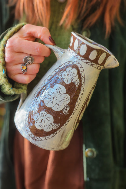 Tall Glazed Meadow Flowers Pitcher in Autumn Wood 26 oz