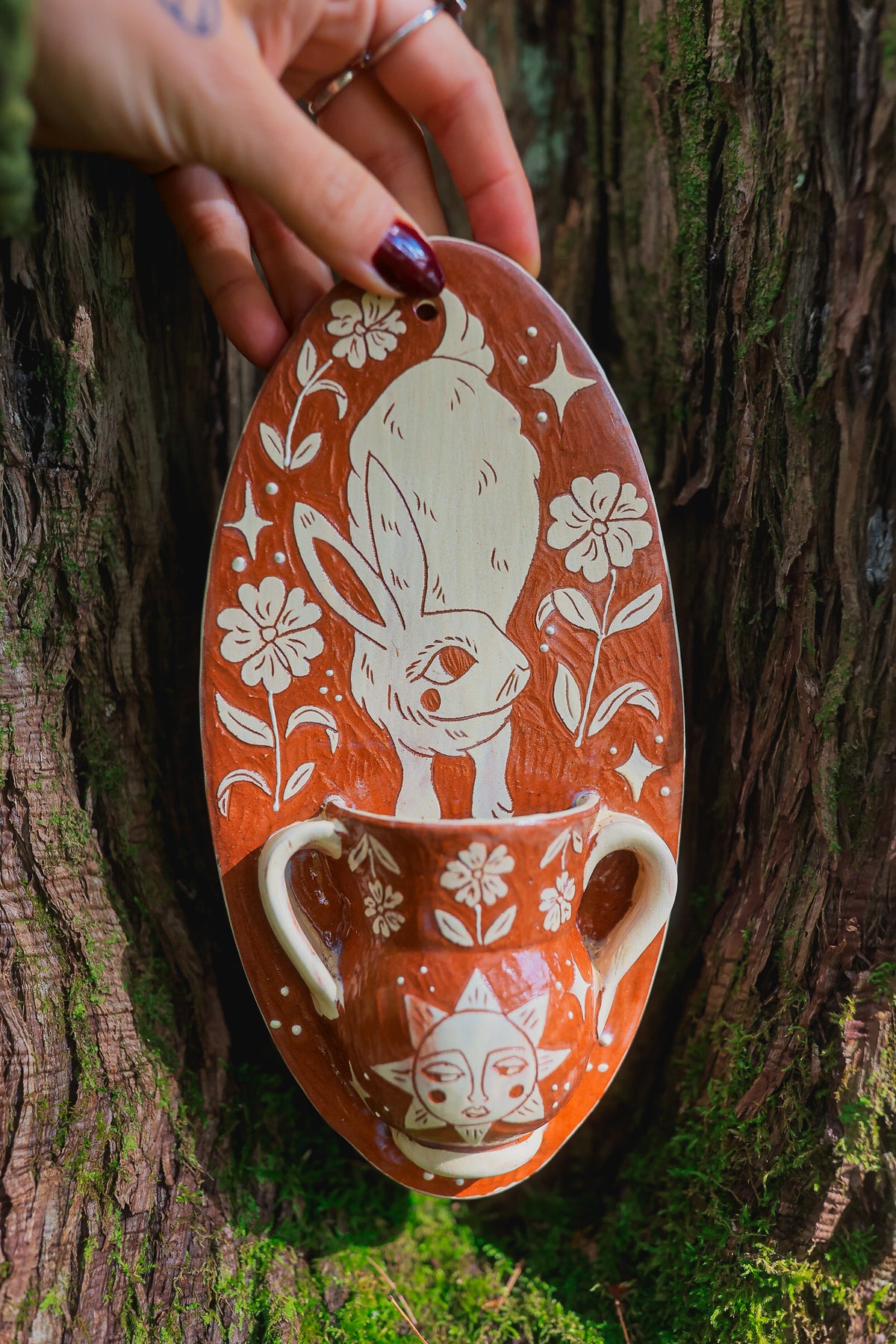 Autumn Hedge Rabbit of Morwain Wall Pocket in Terracotta