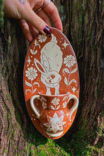 Autumn Hedge Rabbit of Morwain Wall Pocket in Terracotta