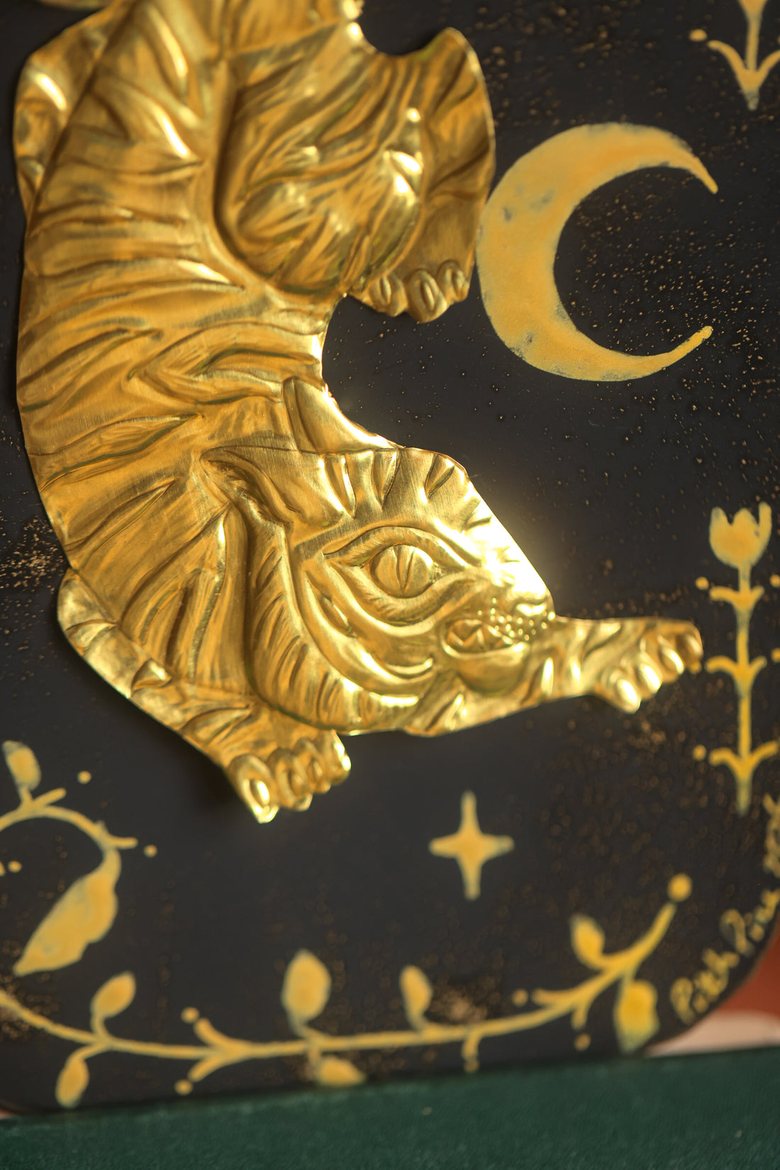 Golden Tiger Talisman in Antique Brass