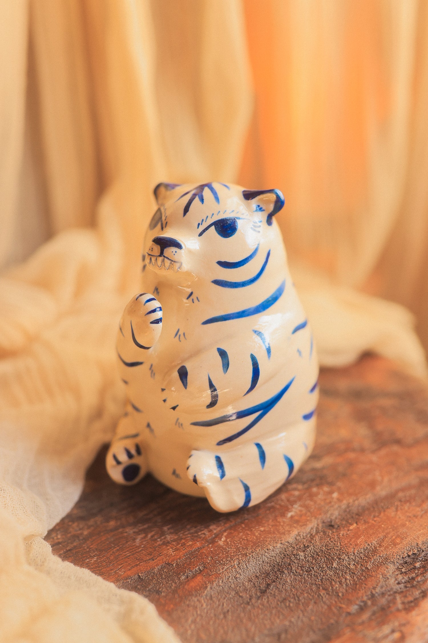 Blue and White Tigrezinho Tiger Guardian Figurine
