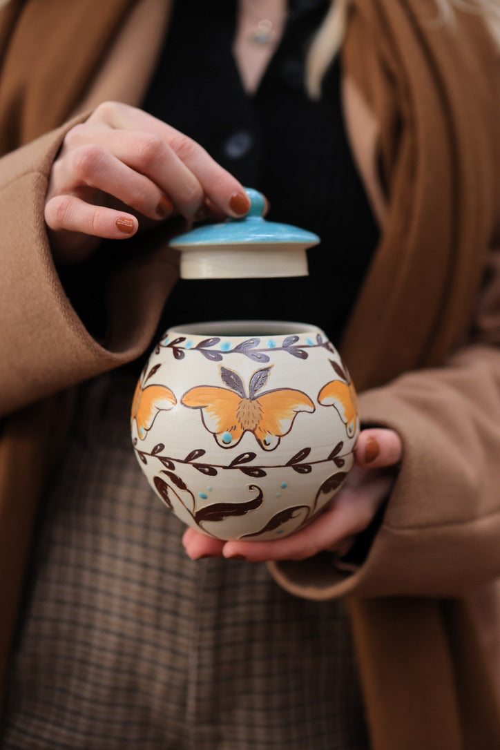 Painted Autumn Moths Apothecary Jar in Porcelain