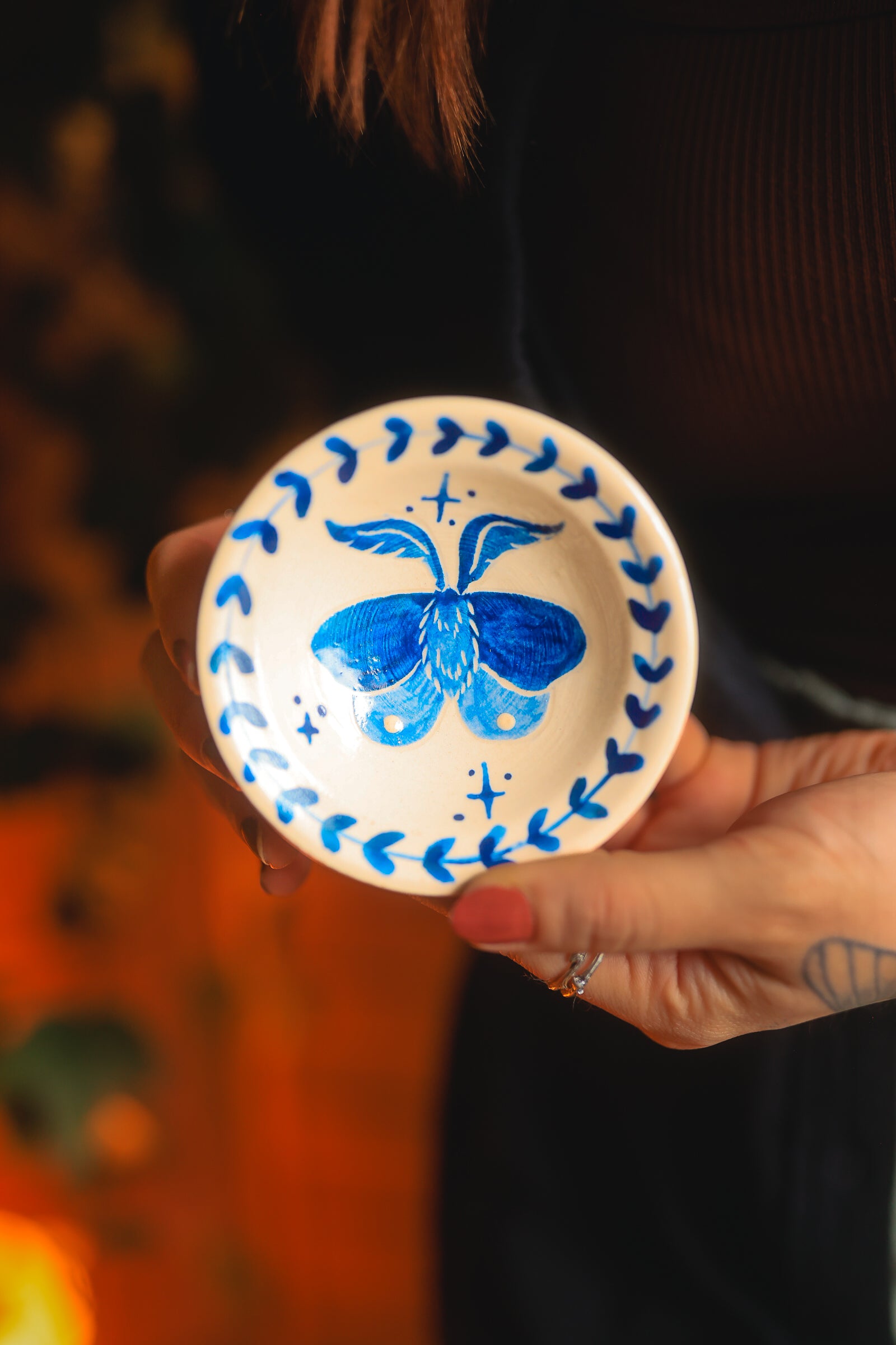 Porcelain Meadow Moth Dish in Washed Cobalt