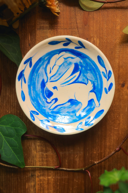 Porcelain Meadow Bunny Dish in Washed Cobalt